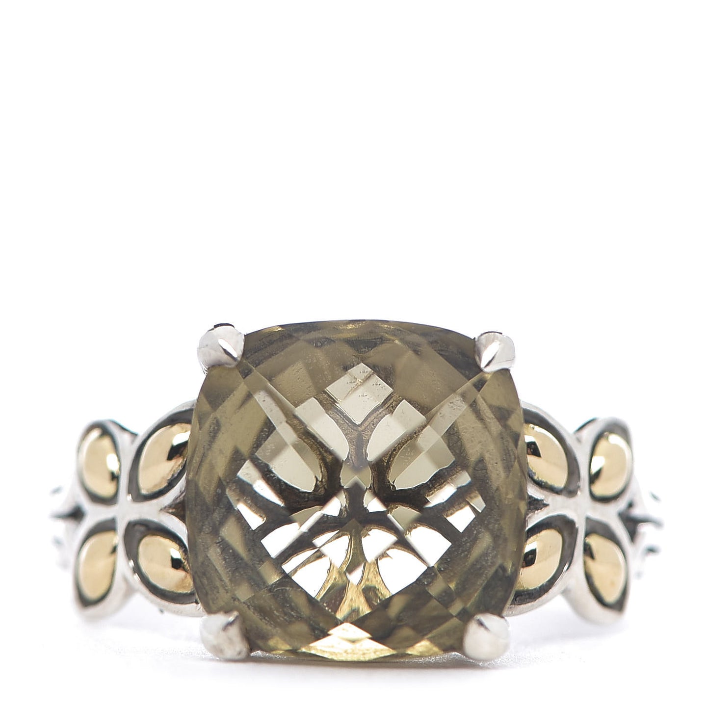 Sterling Silver 18K Yellow Gold Olive Quartz Batu Kawung Ring 54 7