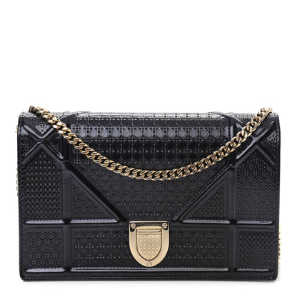 Christian Dior Metallic Patent Micro-Cannage Diorama Wallet on Chain Pouch Navy Blue 1 of 11