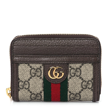 Gucci GG Supreme Monogram Textured Dollar Calfskin Web Ophidia Zip Around Card Case Wallet Beige Ebony New Acero 1 of 7