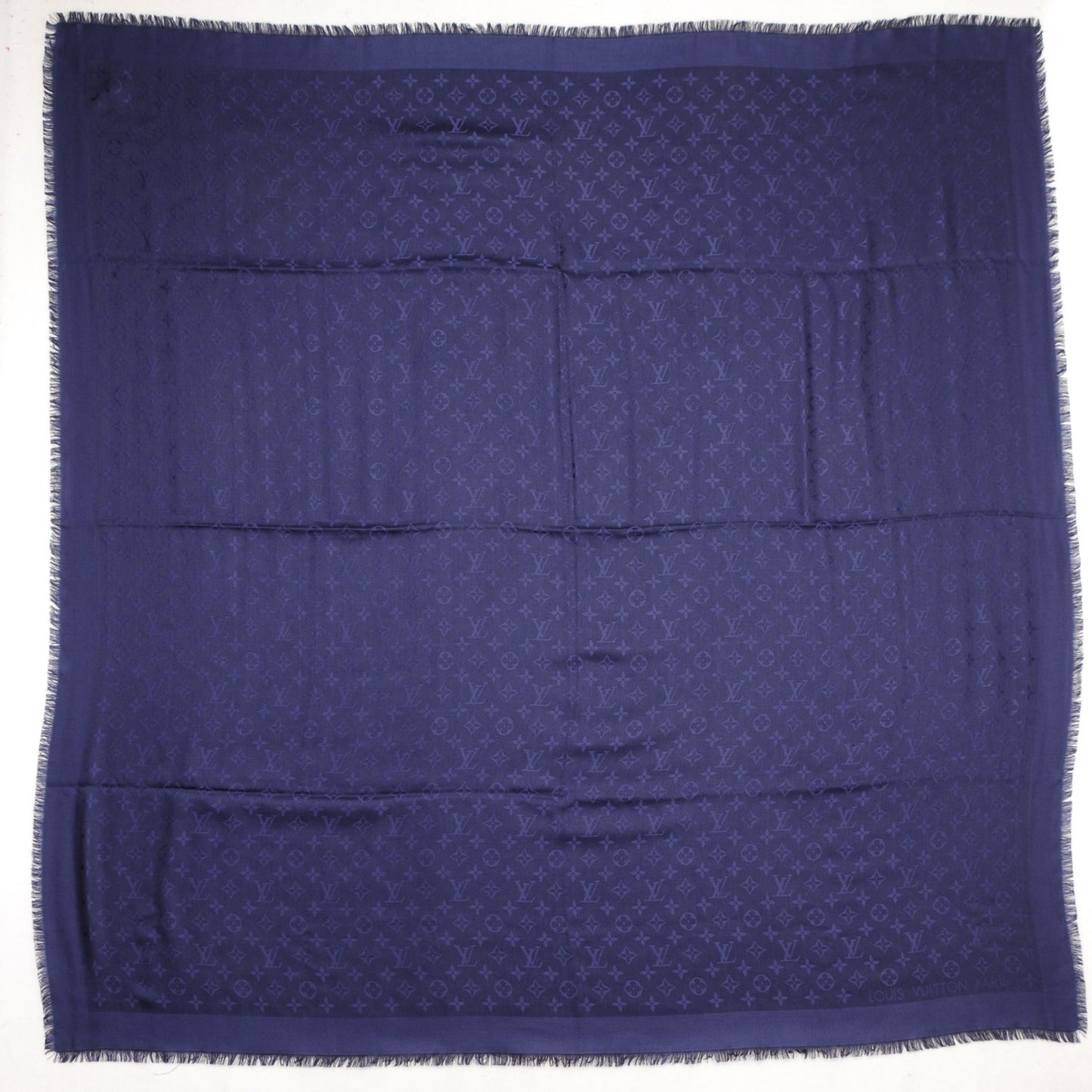 Silk Wool Monogram Shawl Night Blue