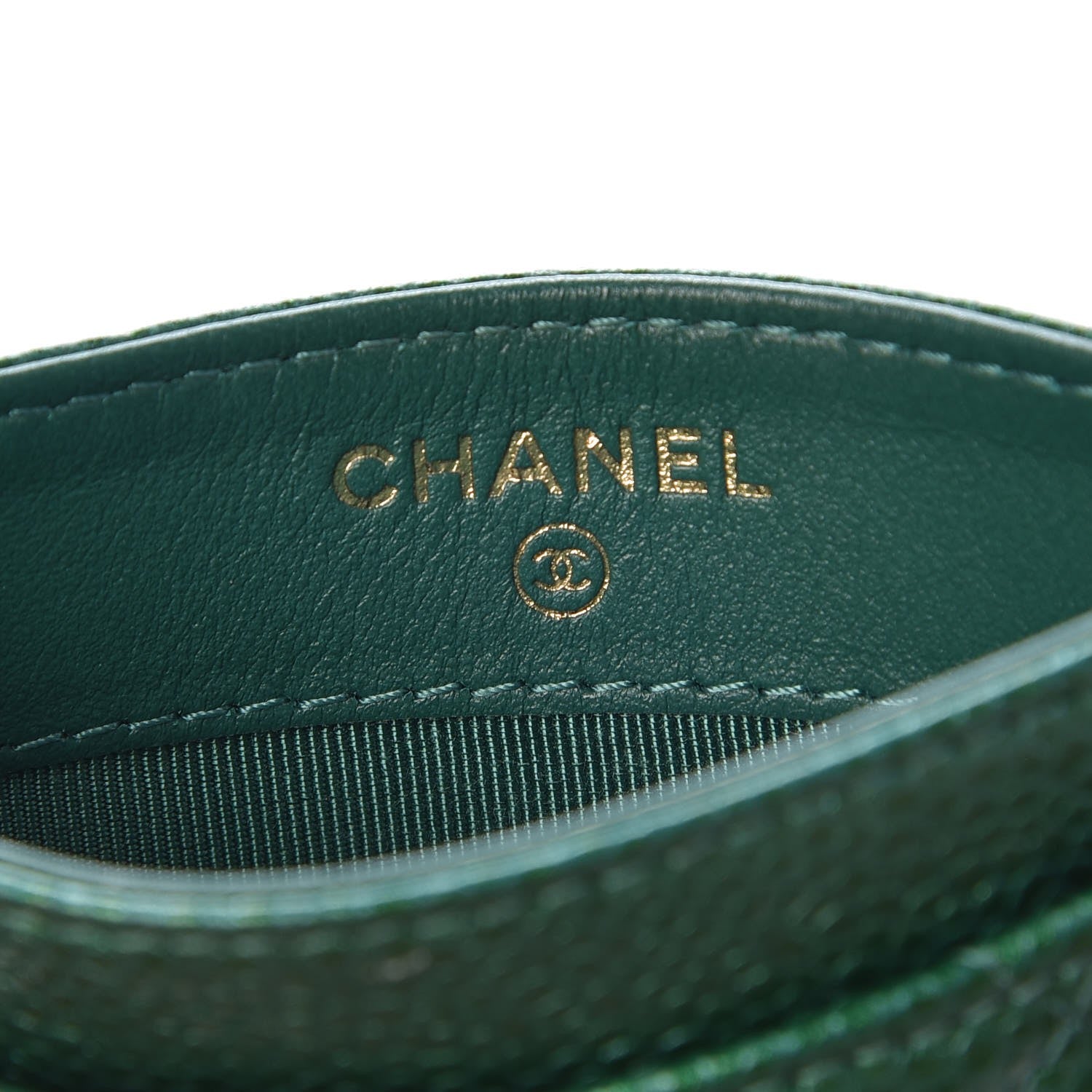 Chanel Metallic Caviar Quilted Card Holder Green 7 of 9