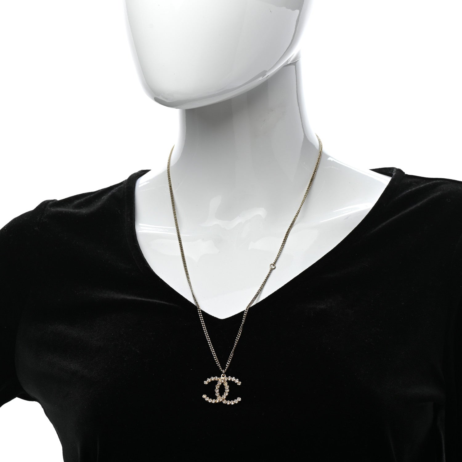 Chanel Crystal CC Pendant Necklace Gold 2 of 7
