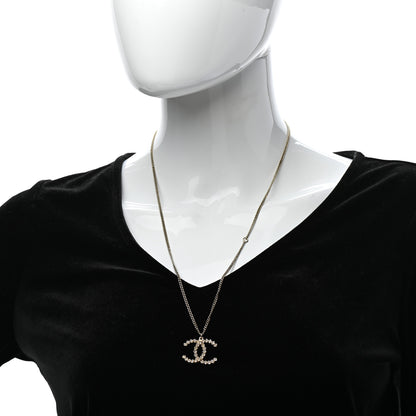 Chanel Crystal CC Pendant Necklace Gold 2 of 7