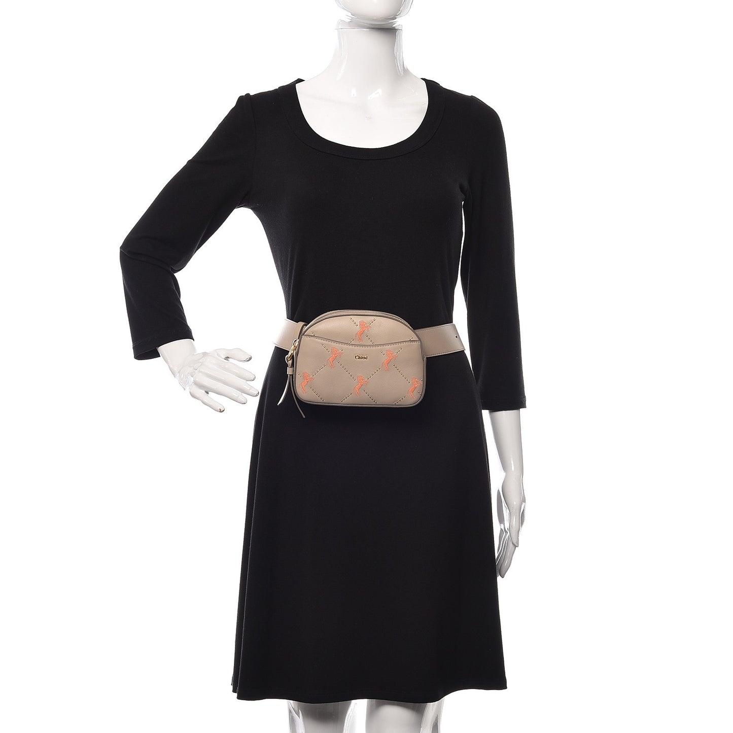 Smooth Calfskin Little Horses Embroidered Signature Belt Bag Pastel Grey