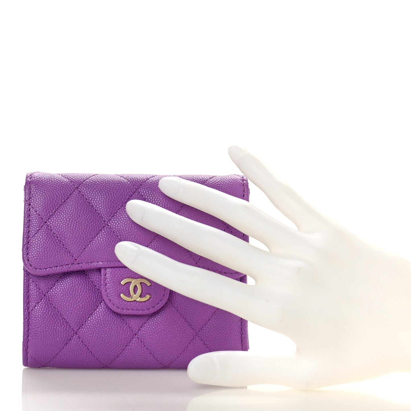 Caviar Quilted Compact Flap Wallet Purple