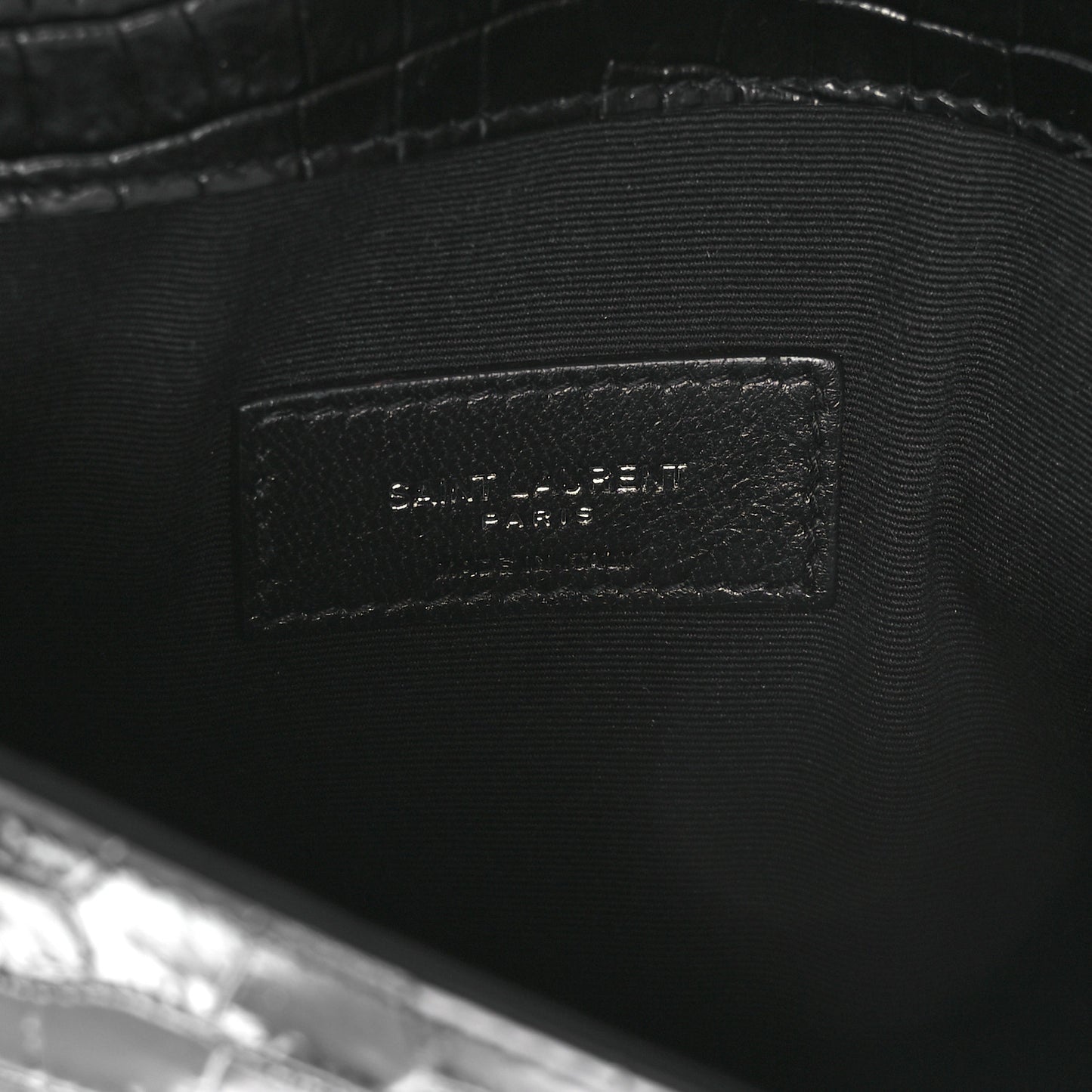 Calfskin Crocodile Embossed Uptown Monogram Clutch Black
