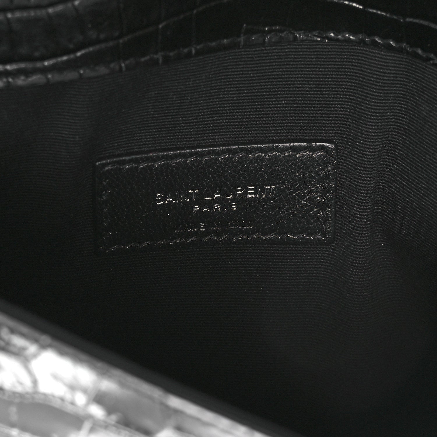 Saint Laurent Calfskin Crocodile Embossed Uptown Monogram Clutch Black 6 of 8