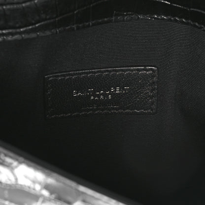 Saint Laurent Calfskin Crocodile Embossed Uptown Monogram Clutch Black 6 of 8