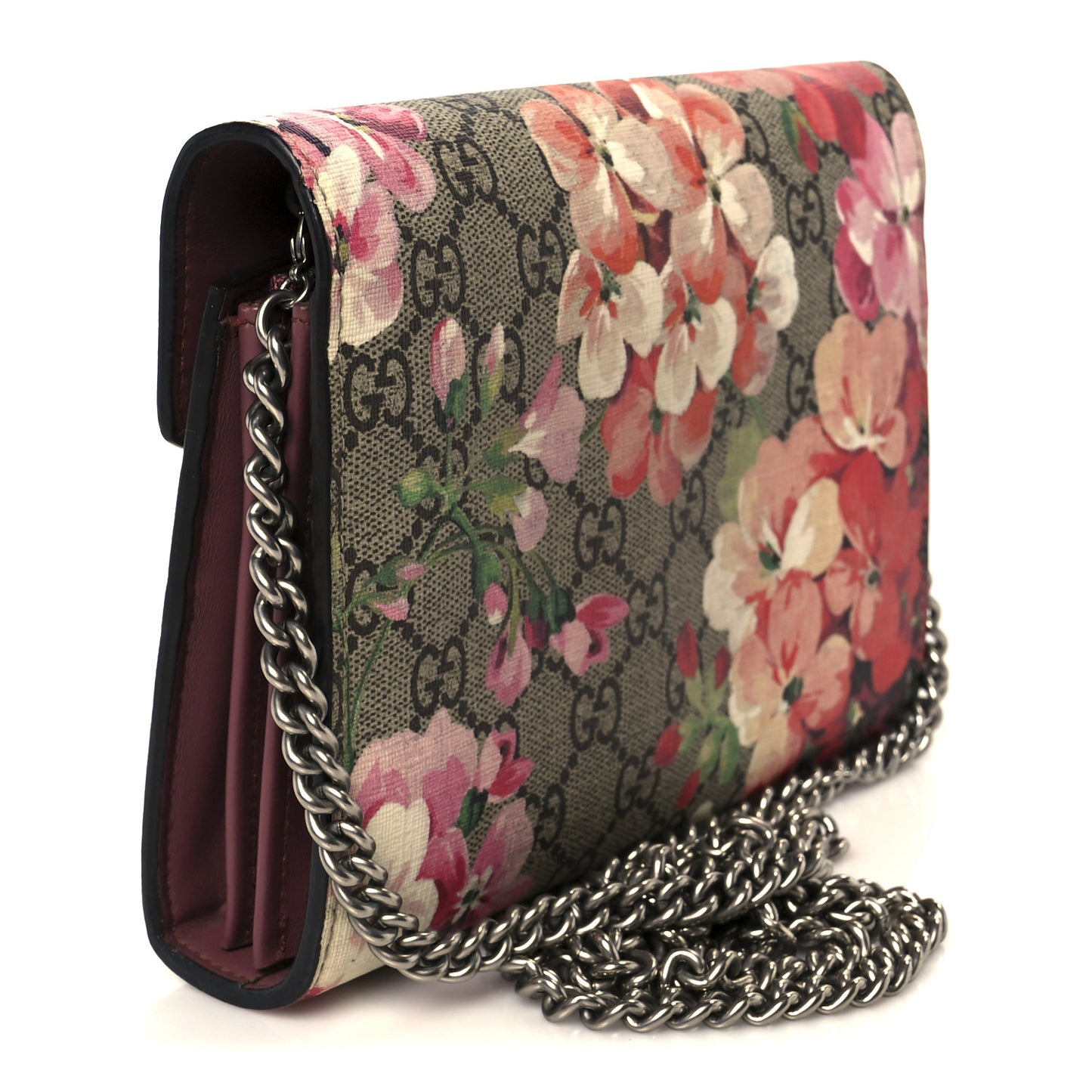 GG Supreme Monogram Blooms Mini Dionysus Chain Wallet Beige Multicolor Dry Rose