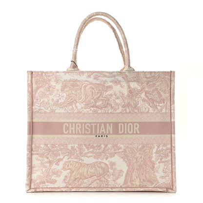 Christian Dior Canvas Toile De Jouy Embroidered Large Book Tote Pink 1 of 9