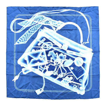 Hermes Silk Please Check In Scarf 90 Bleu Moyen Ciel White 1 of 5