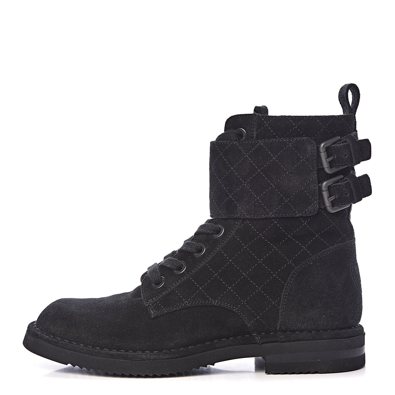 Chanel Suede Calfskin Quilted Combat Short Boots 37 Black 1 of 8