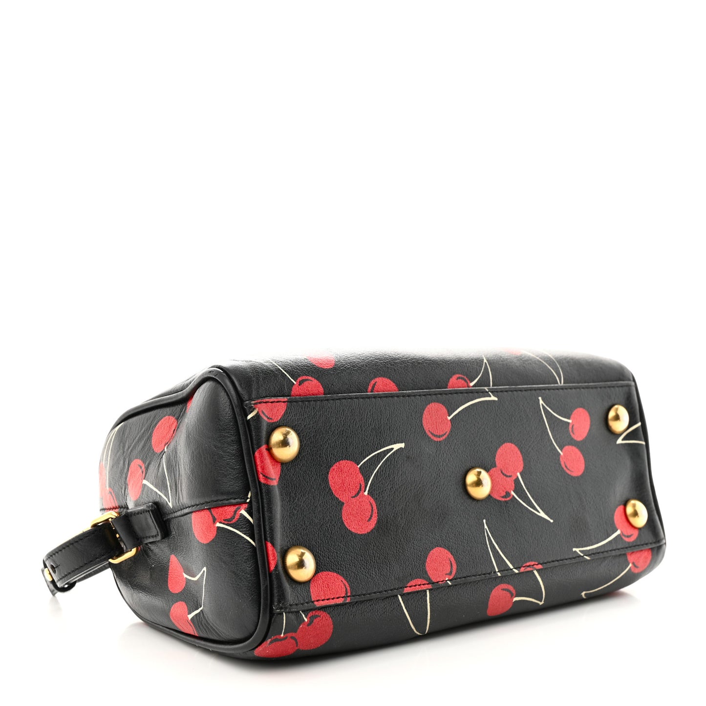 Calfskin Cherry Print Classic Baby Duffle Black Red