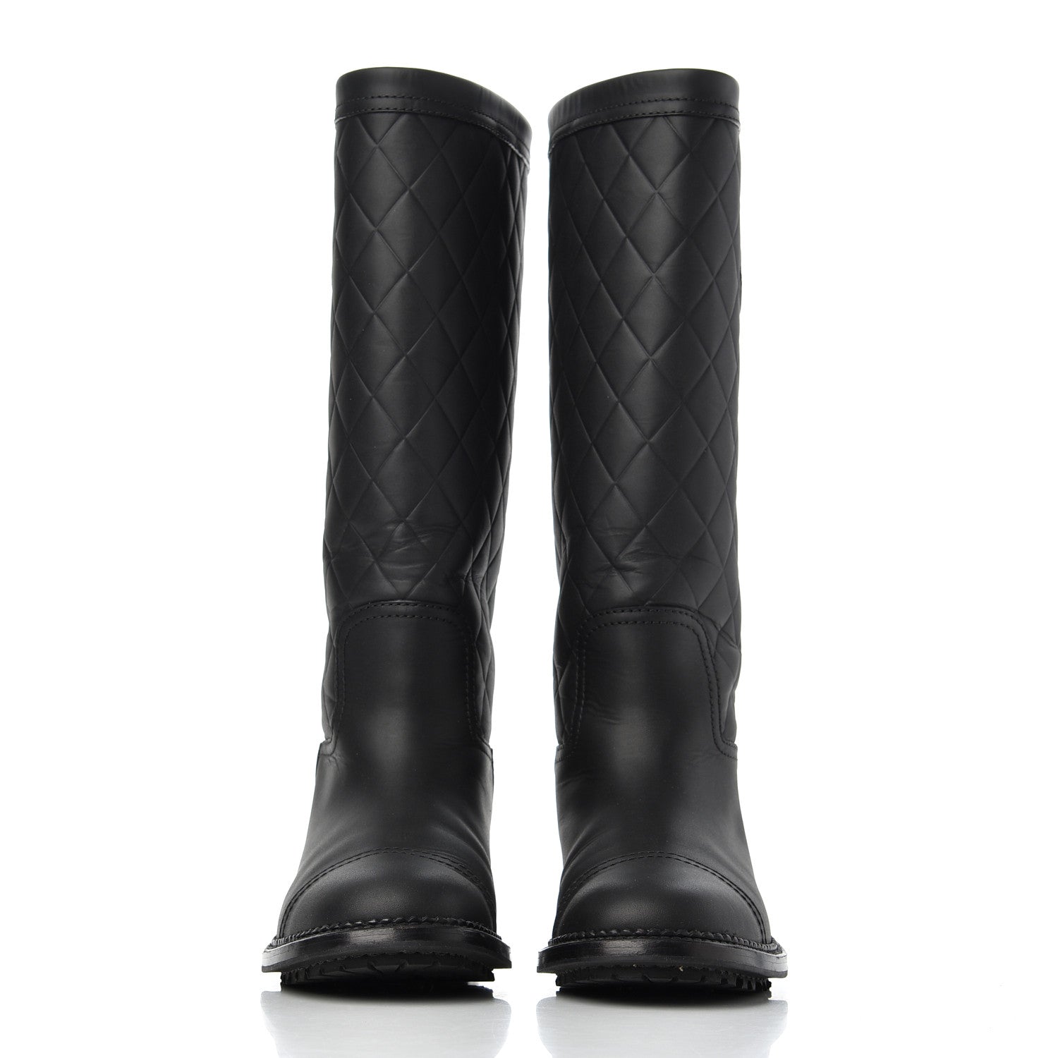 Chanel Oily Calfskin Quilted High Boots 37.5 Black 2 of 18