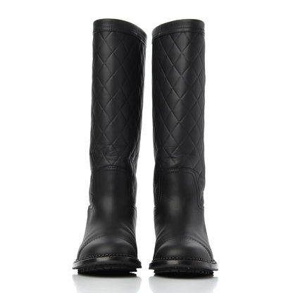 Chanel Oily Calfskin Quilted High Boots 37.5 Black 2 of 18