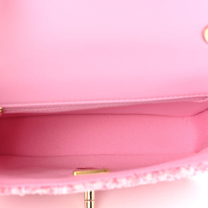 Chanel Tweed Resin Quilted Mini Heart Square Flap Pink White 4 of 8