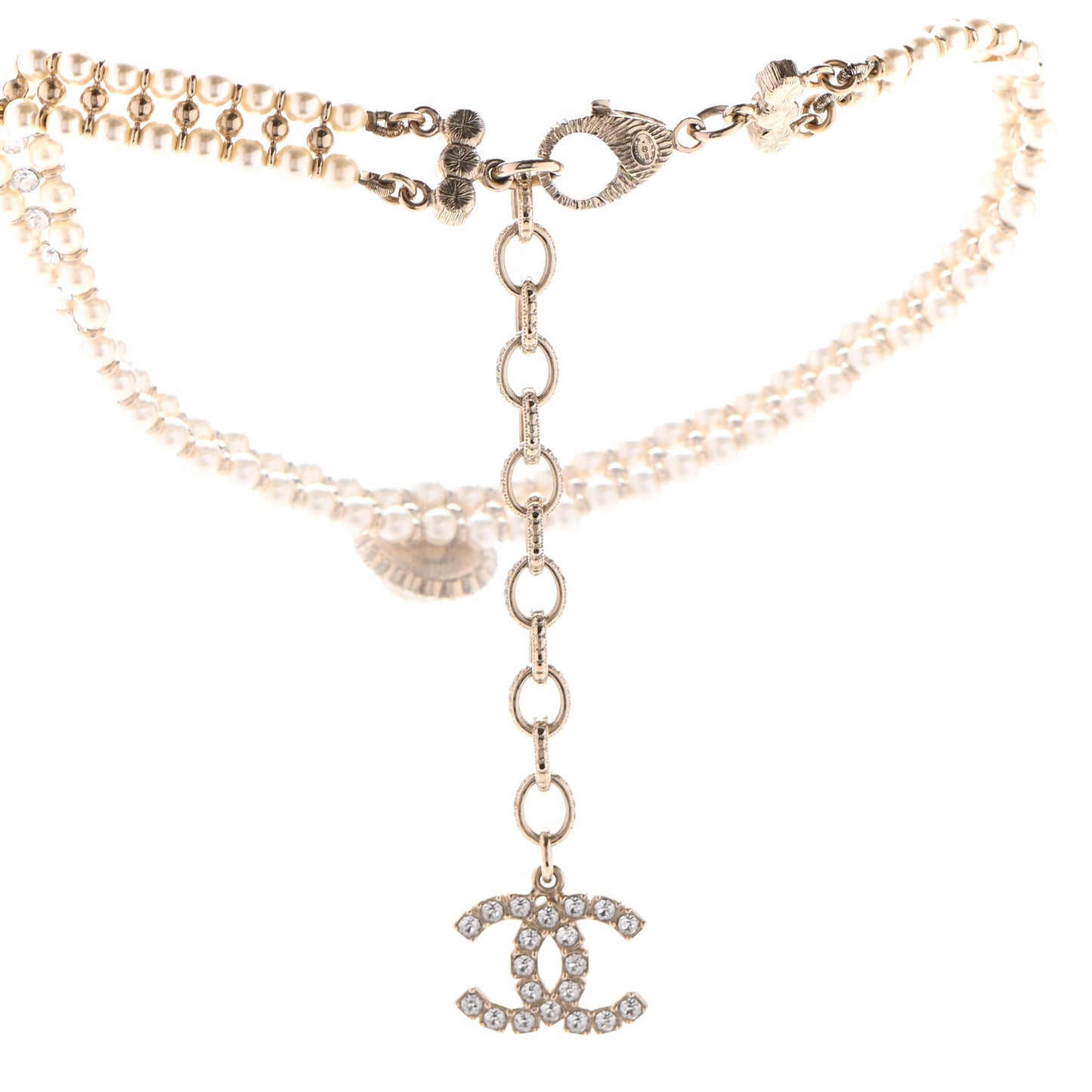 Pearl Crystal CC Choker Necklace Gold