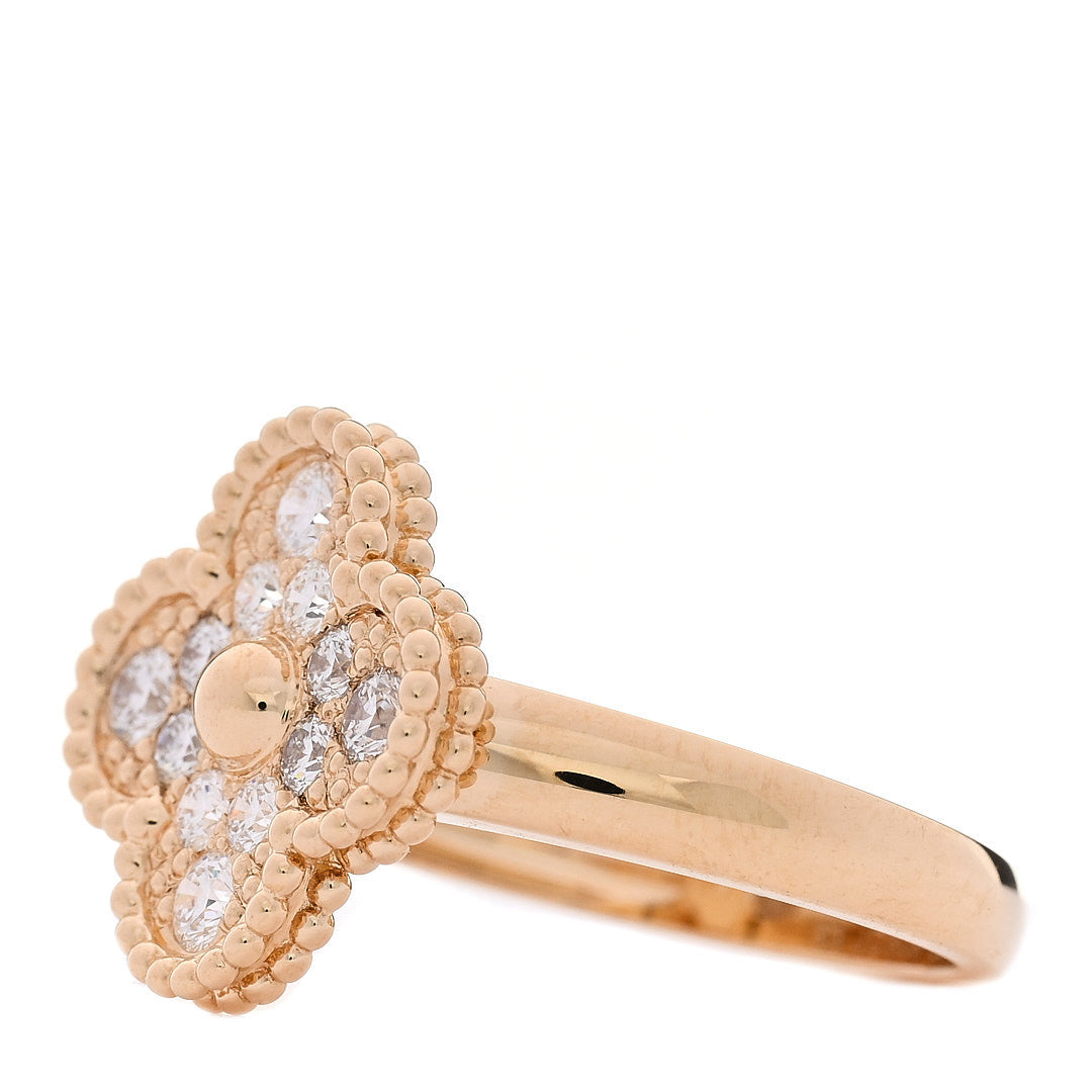 18K Yellow Gold Diamond Vintage Alhambra Ring 53 6.5