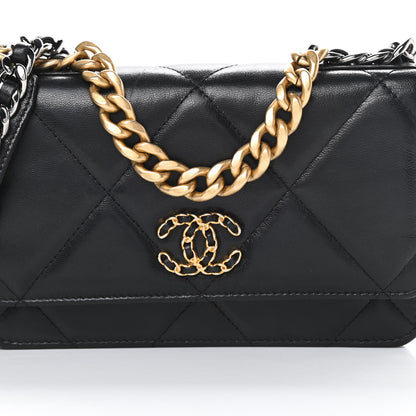 Chanel Shiny Goatskin Quilted Chanel 19 Wallet On Chain WOC Black 9 of 15