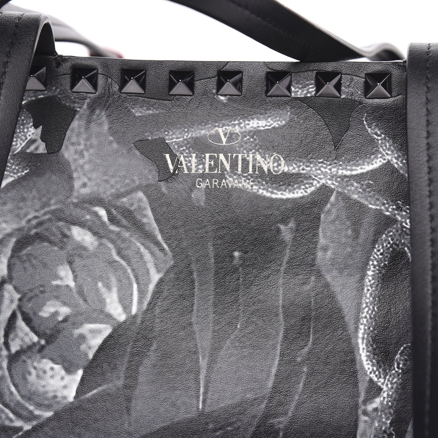 X UNDERCOVER Calfskin Print Rockstud Shoulder Tote Black