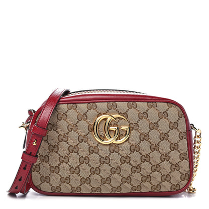 Gucci Monogram Azalea Calfskin Matelasse Diagonal Small GG Marmont Chain Shoulder Bag Beige Ebony New Cherry Red 1 of 9
