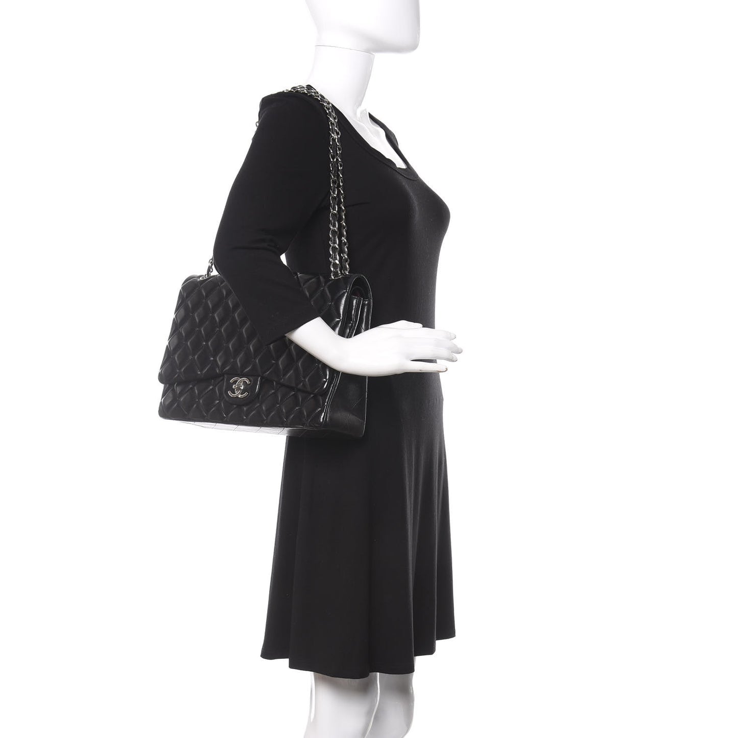 Lambskin Quilted Maxi Double Flap Black