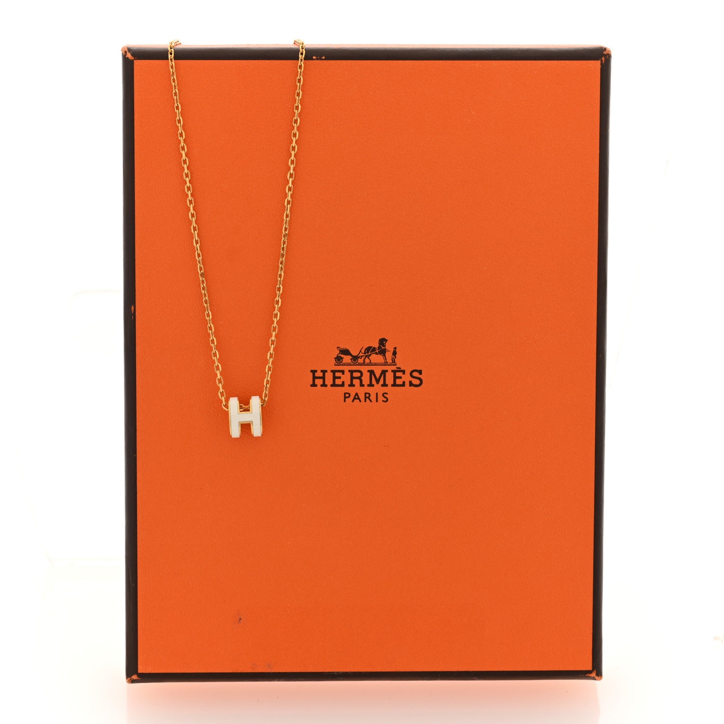 Lacquered Gold Mini Pop H Pendant Necklace White