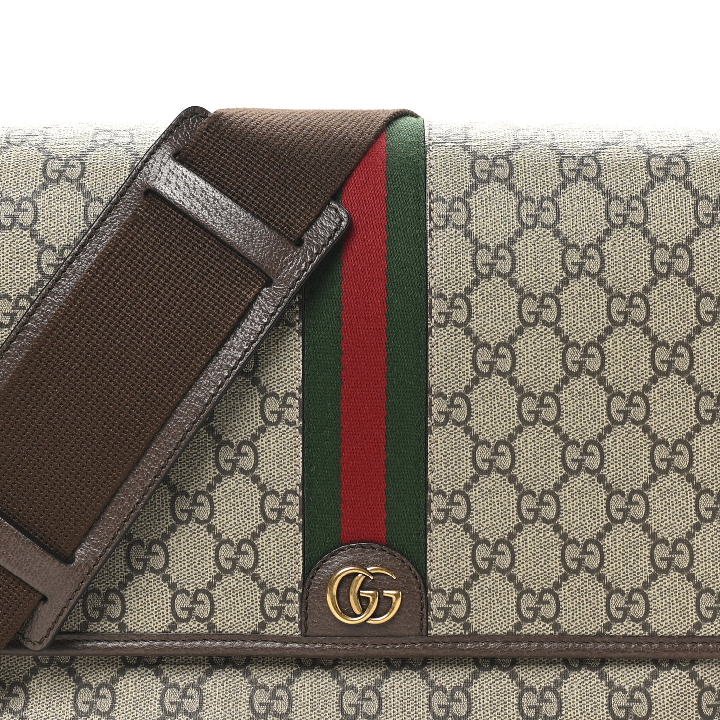 Tender GG Supreme Monogram Textured Dollar Calfskin Ophidia Messenger Bag Beige Ebony Dark Brown