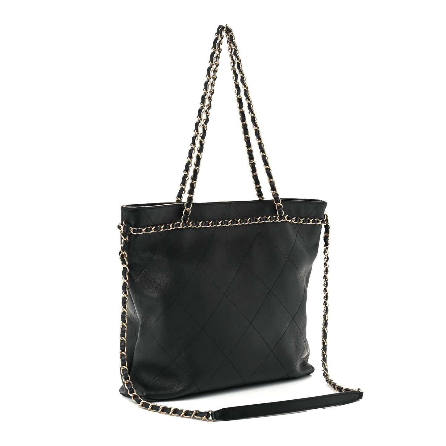 Calfskin Stitched Medium Shopping Tote Black
