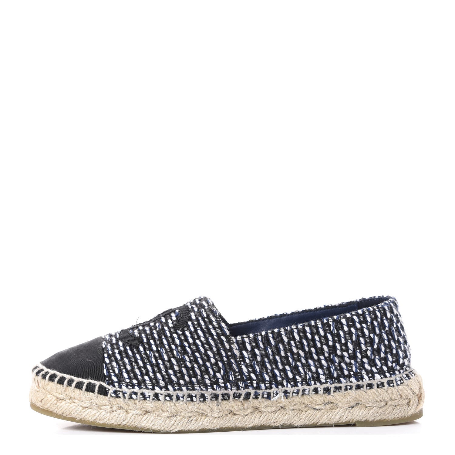 Chanel Tweed Grosgrain CC Espadrilles 36 Black Navy White 1 of 11