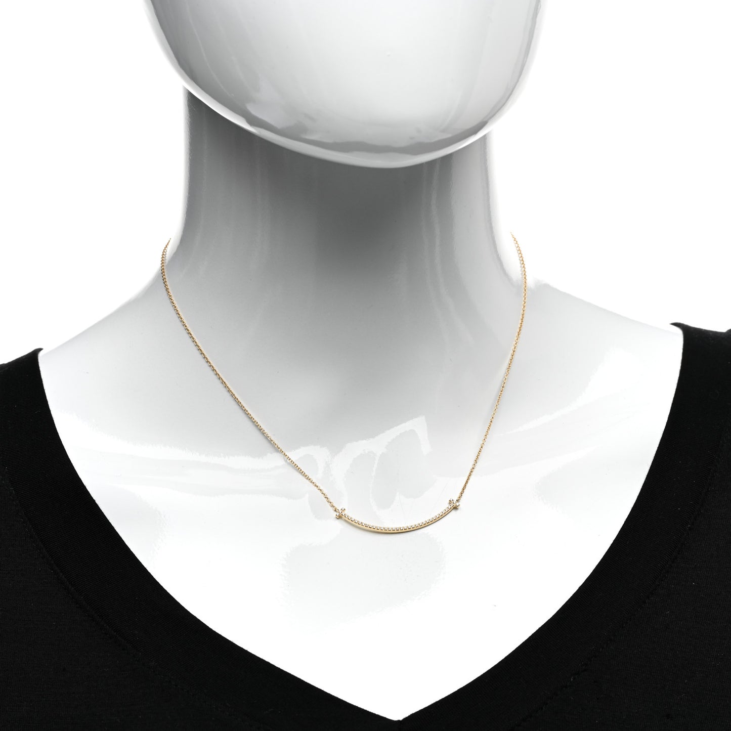 18K Yellow Gold Diamond Small T Smile Pendant Necklace