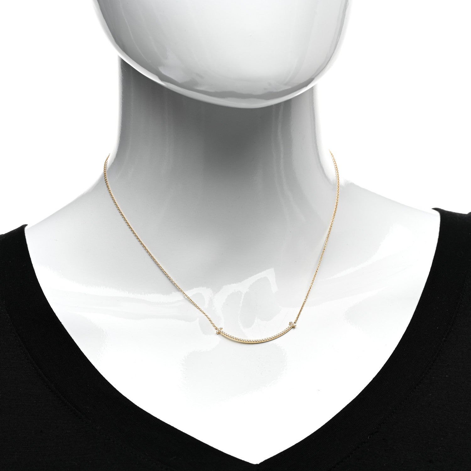 Tiffany 18K Yellow Gold Diamond Small T Smile Pendant Necklace 2 of 5
