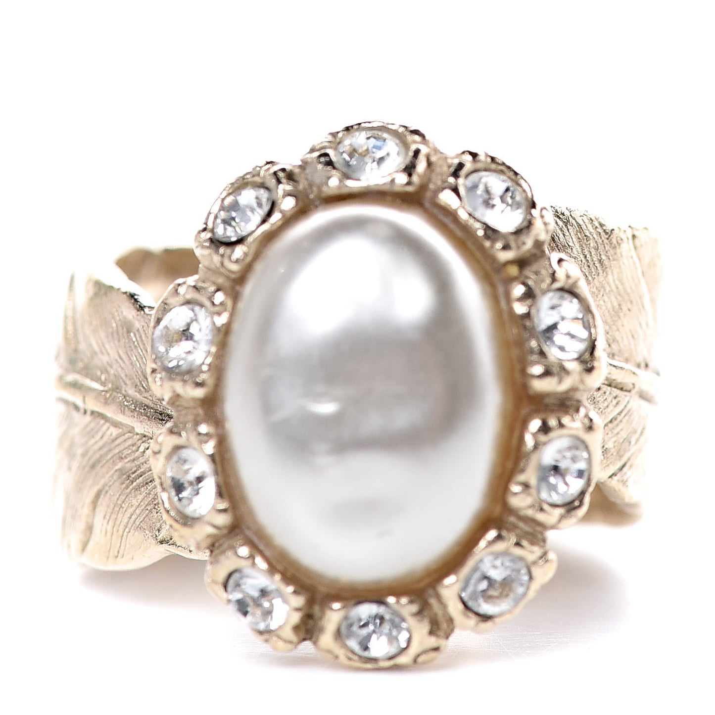 Pearl Crystal Leaf CC Ring 49 5 Gold Pearly White