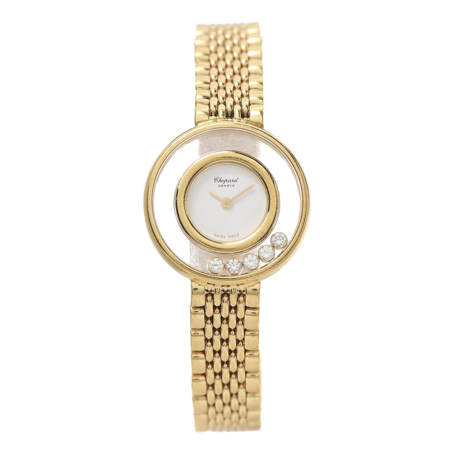 Chopard 18K Yellow Gold 5 Diamond 22mm Happy Diamonds Quartz Watch 1 of 7