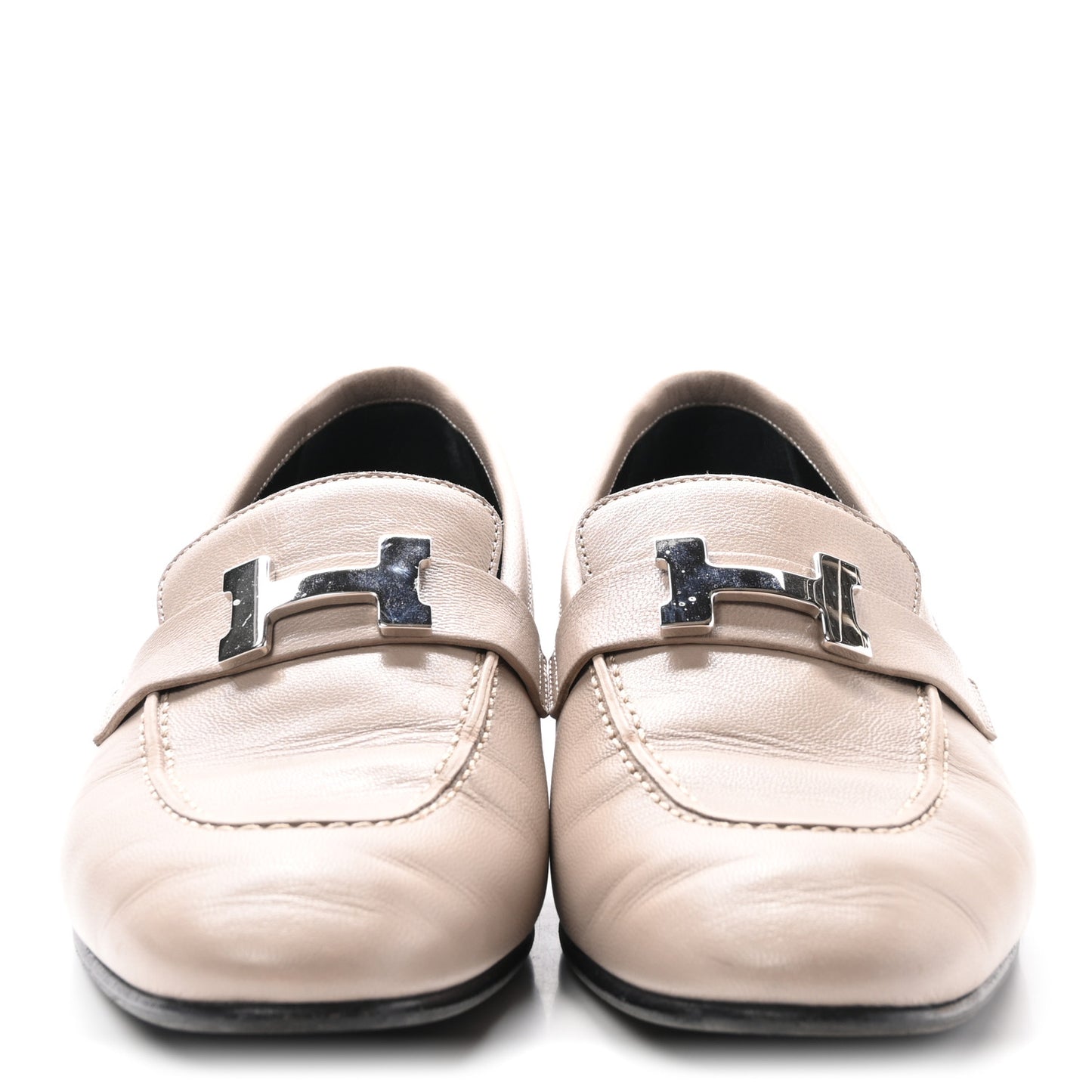 Goatskin Womens Paris Loafers 37.5 Beige Nude