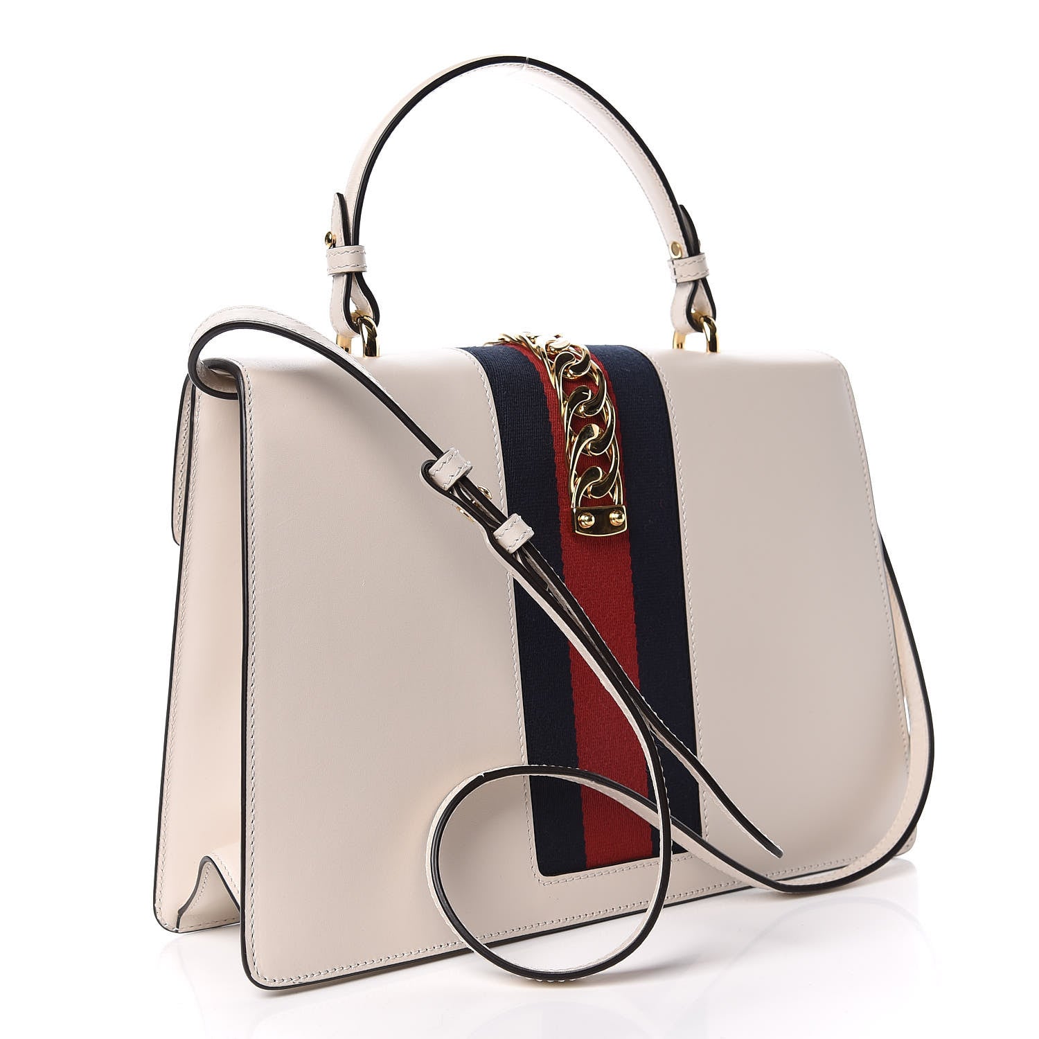 Gucci Calfskin Embroidered Medium Sylvie Top Handle Bag White 3 of 9