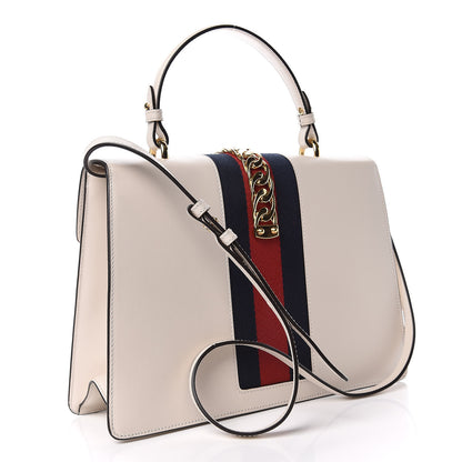 Gucci Calfskin Embroidered Medium Sylvie Top Handle Bag White 3 of 9