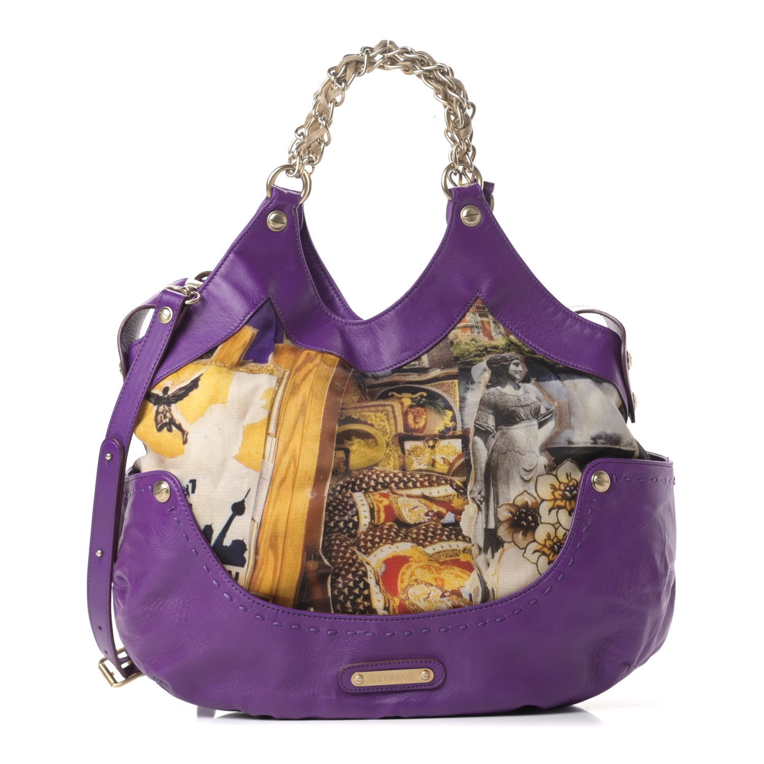 Versace Calfskin Coated Canvas Printed Tote Purple 1 of 11