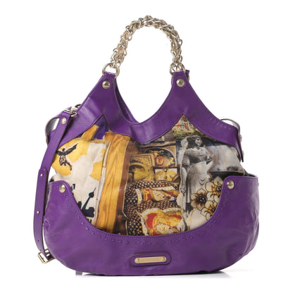 Versace Calfskin Coated Canvas Printed Tote Purple 1 of 11