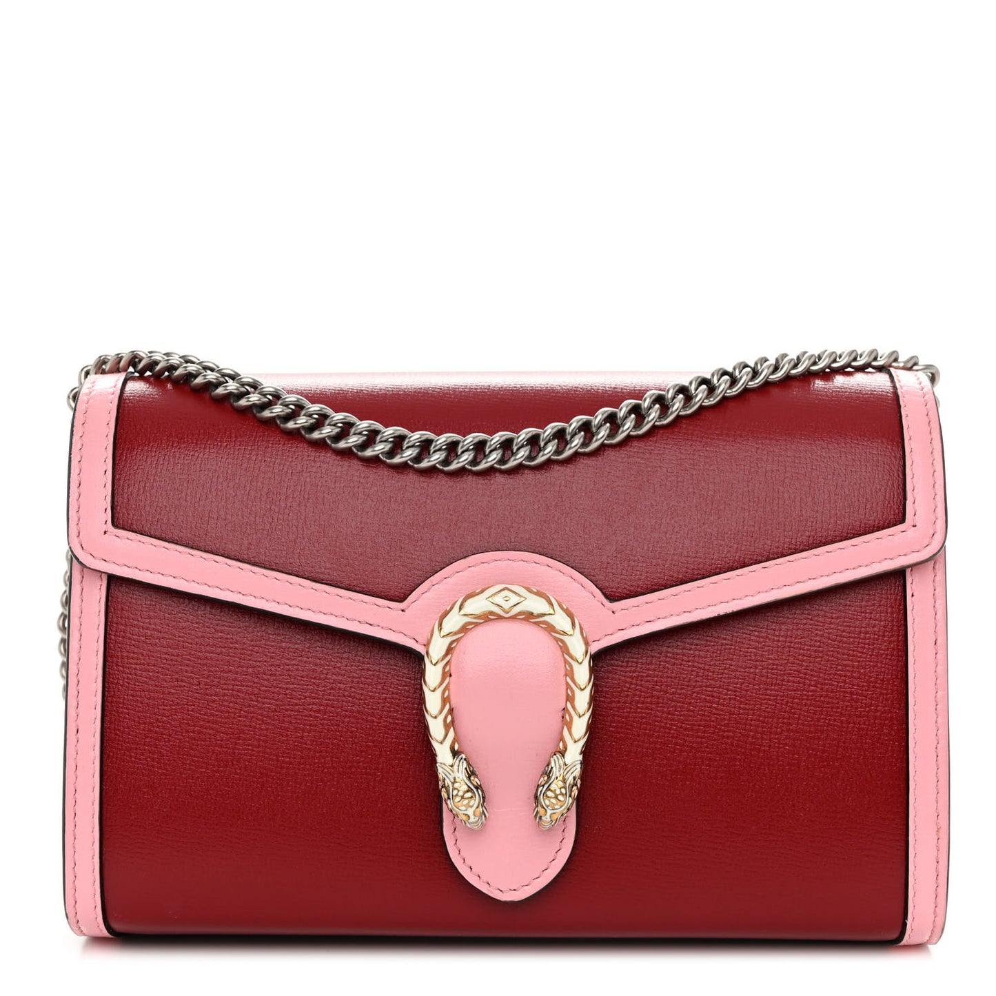 Azalea Calfskin Enamel Mini Dionysus Chain Wallet New Cherry Red Wild Rose Off White