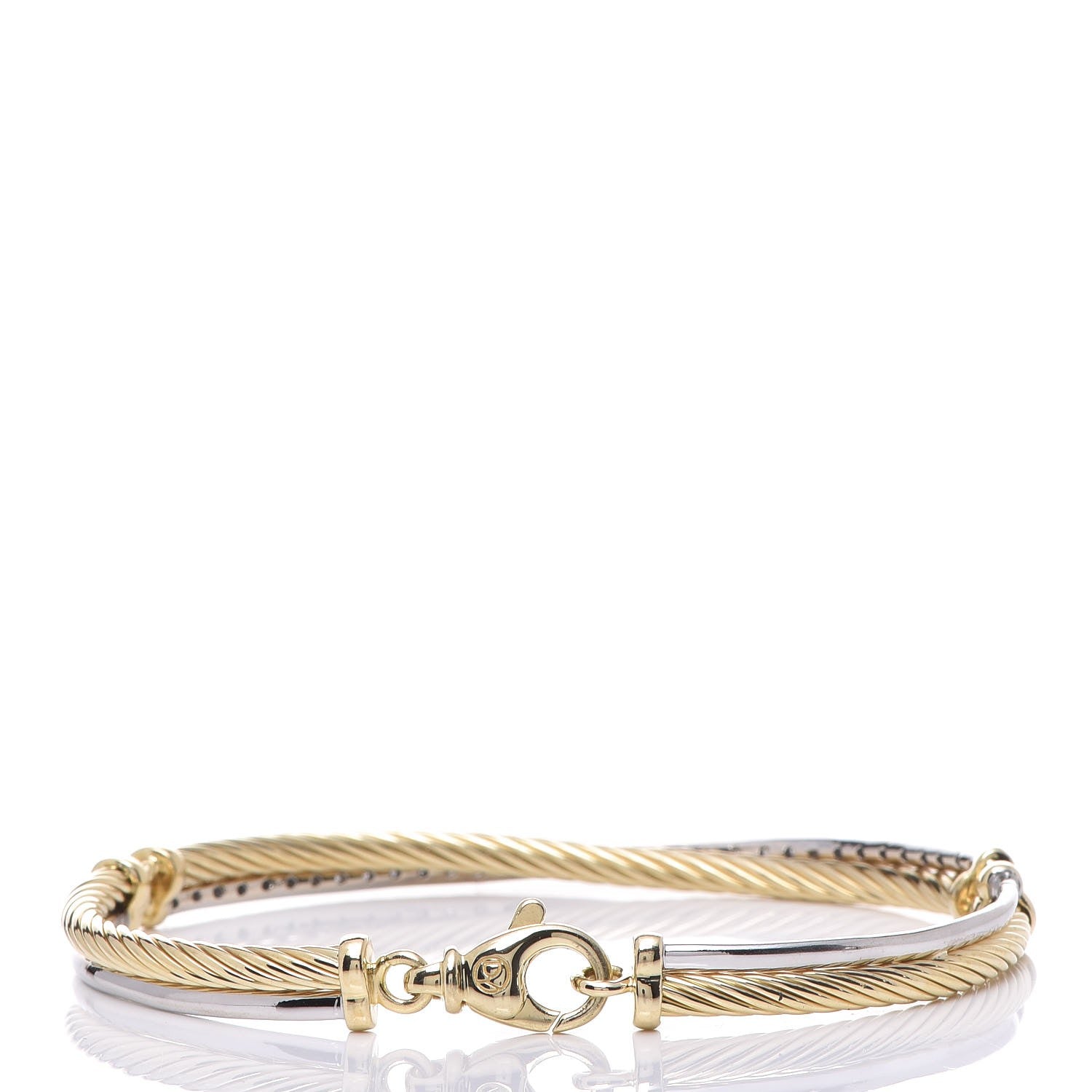 David Yurman 18K White Yellow Gold Diamond Crossover Bracelet 3 of 6