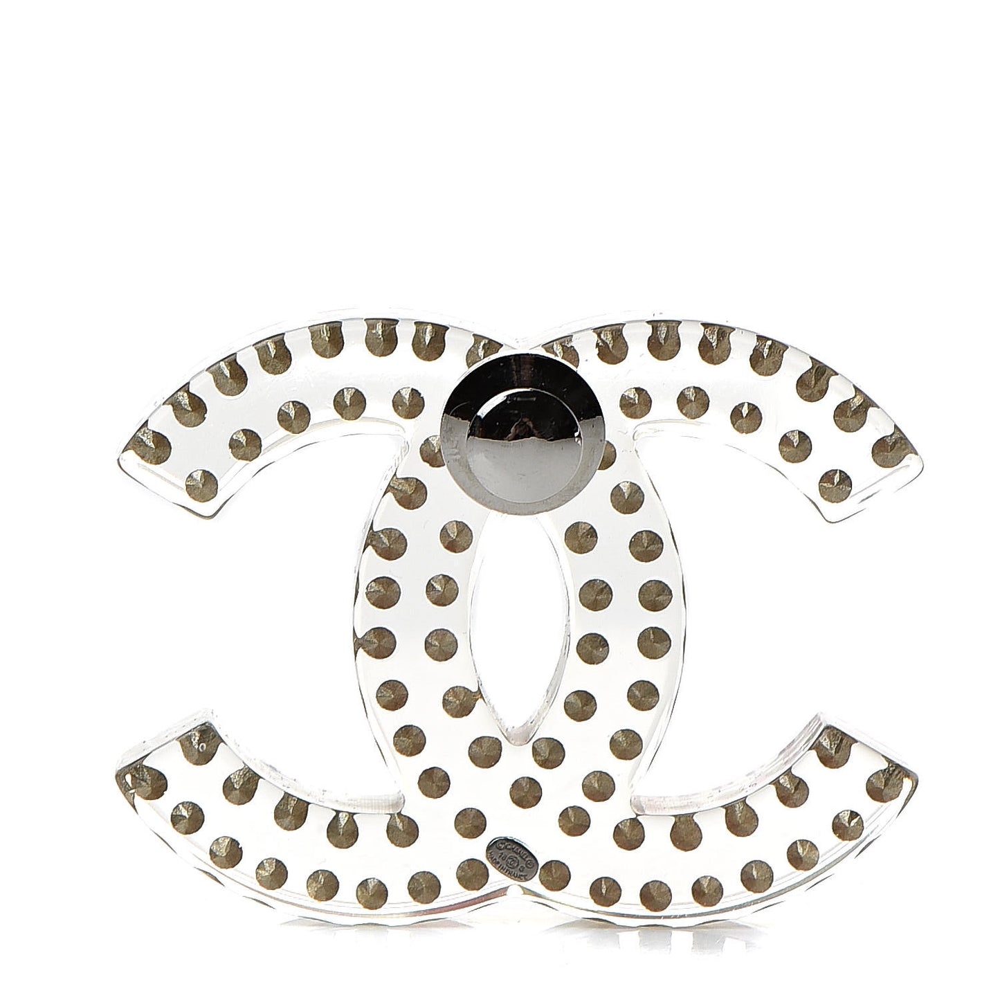 Resin Crystal Large CC Brooch Transparent Silver