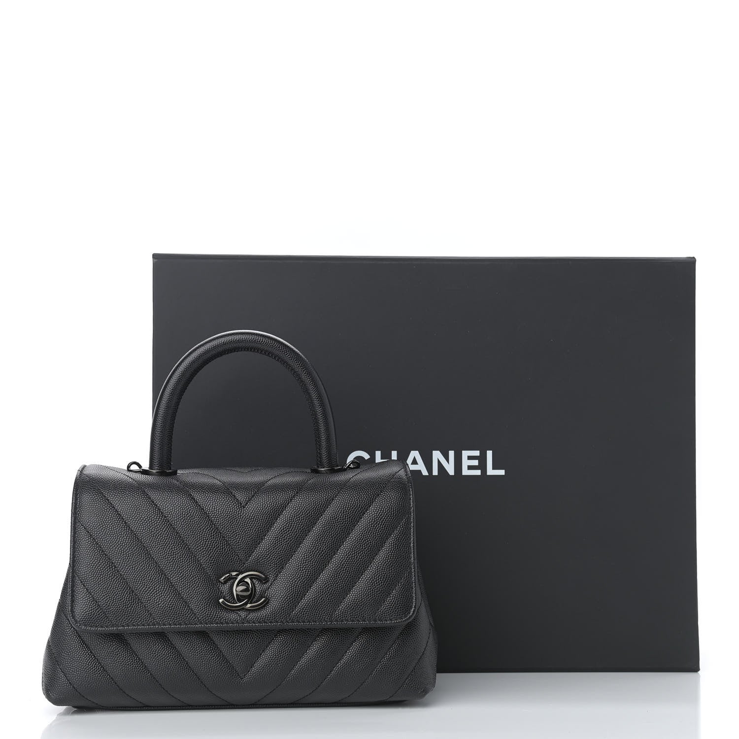 Chanel Caviar Chevron Quilted Mini Coco Handle Flap So Black 11 of 11