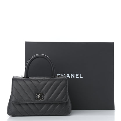 Chanel Caviar Chevron Quilted Mini Coco Handle Flap So Black 11 of 11