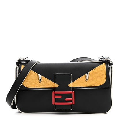 Fendi Vitello Dolce Elite Monster Eyes Bi-Color Baguette Black Yellow 2 of 21