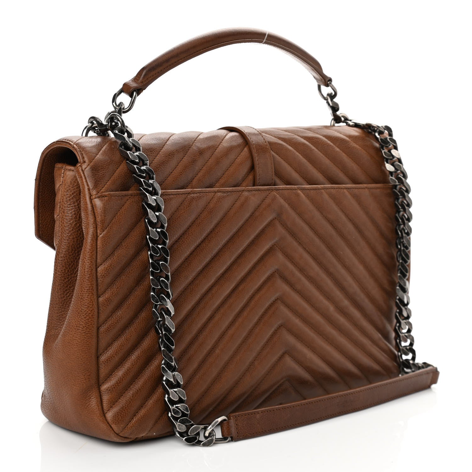 Saint Laurent Calfskin Matelasse Chevron Monogram Large College Bag Cognac 3 of 11