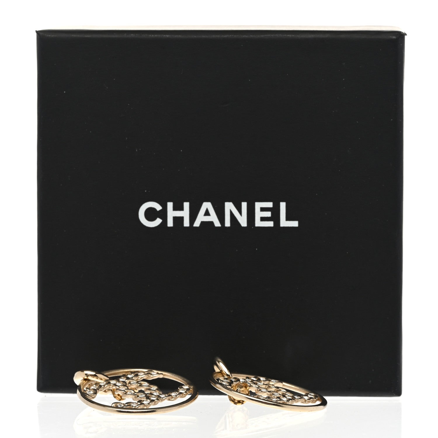 Chanel Baguette Crystal Round CC Drop Earrings Gold 5 of 5