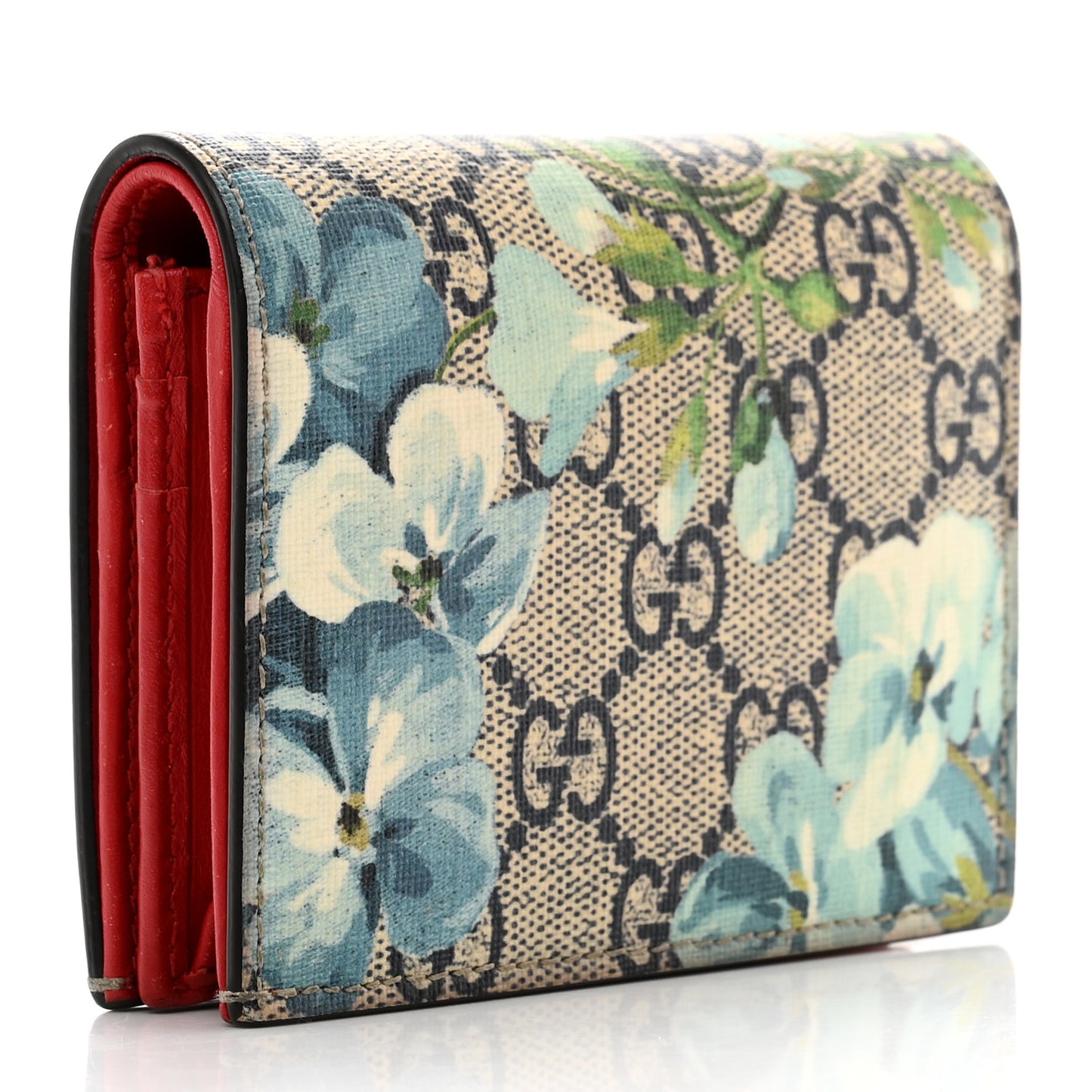 GG Supreme Monogram Blooms Card Case Beige Blue Navy Hibiscus Red