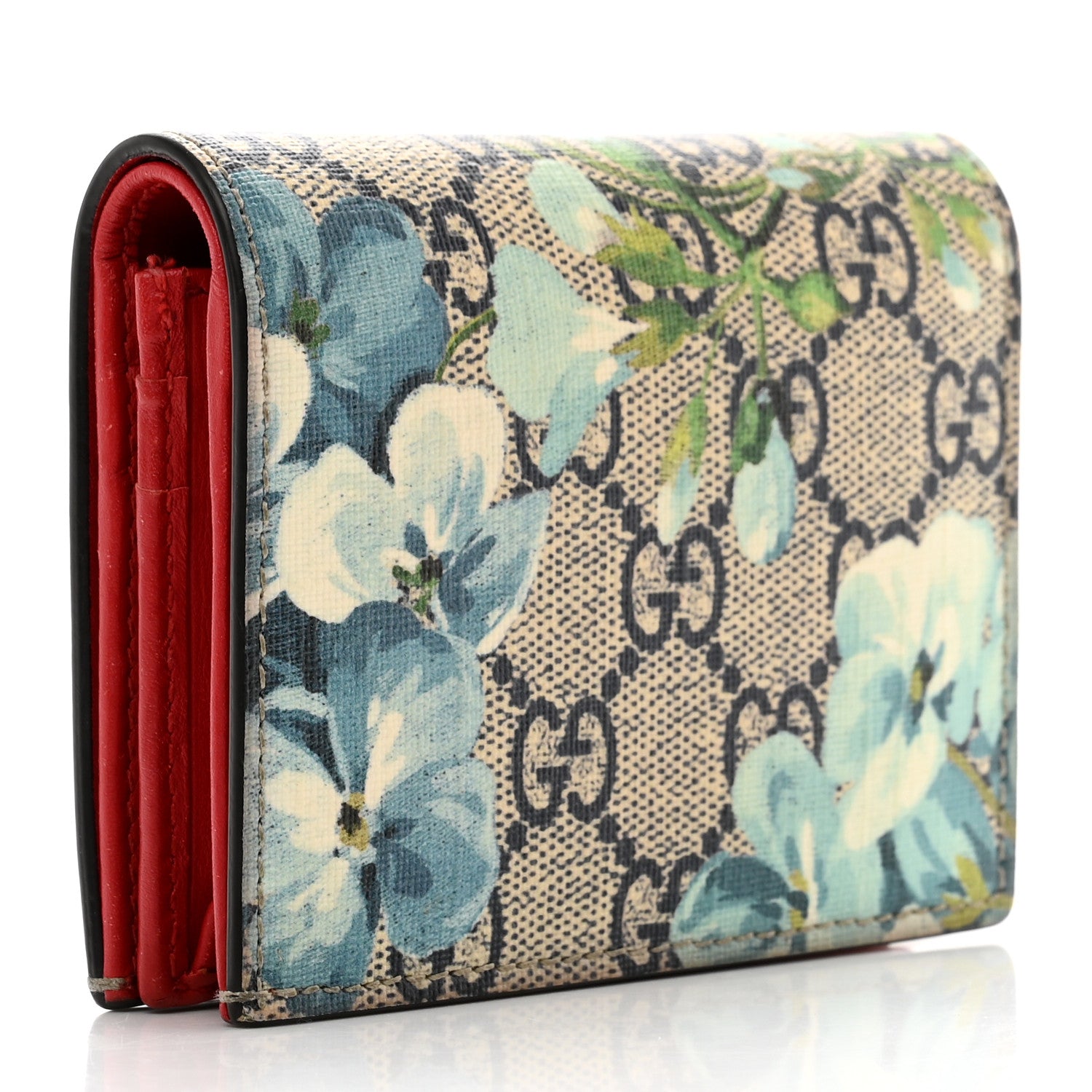 Gucci GG Supreme Monogram Blooms Card Case Beige Blue Navy Hibiscus Red 3 of 8