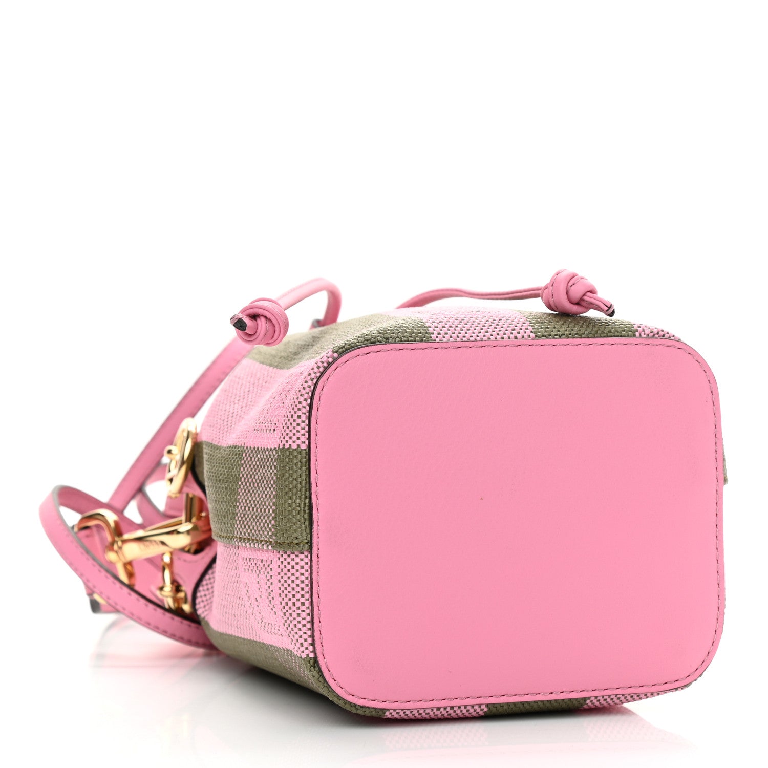 Fendi Raffia Vitello Seta F is Fendi Pequin Gingham Woven Mini Mon Tresor Bucket Bag Military Rosa Lollypop 4 of 10